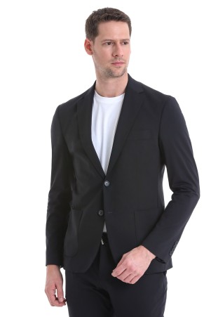 Siyah Performans Suit Slim Fit Düz Takım Elbise - Thumbnail