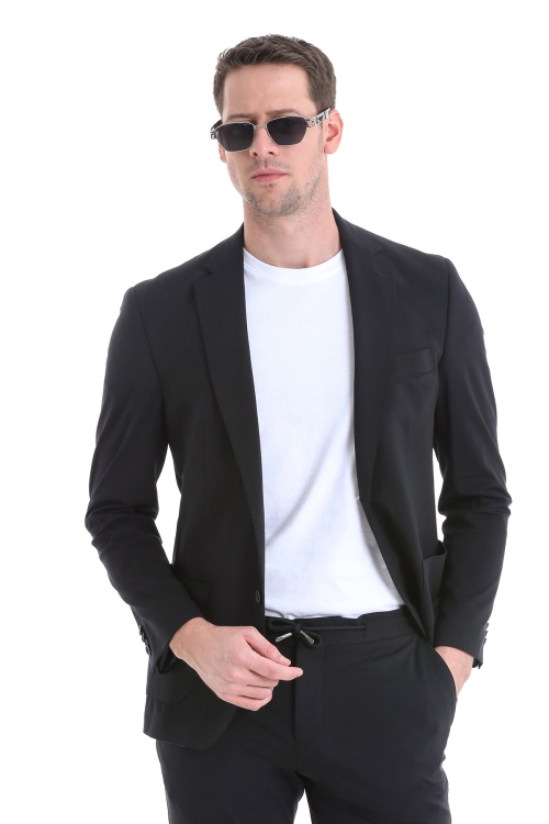 Siyah Performans Suit Slim Fit Düz Takım Elbise - Thumbnail (3)