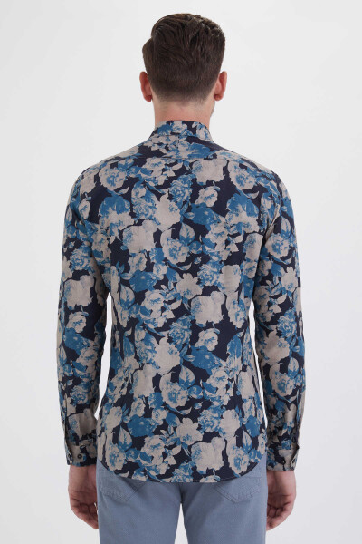 Petrol Baskılı Slim Fit Gömlek - 3