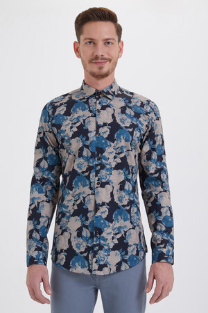 Petrol Baskılı Slim Fit Gömlek - 5