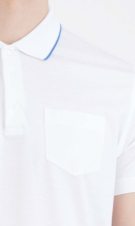 Beyaz Polo Yaka Basic Tişört - Thumbnail
