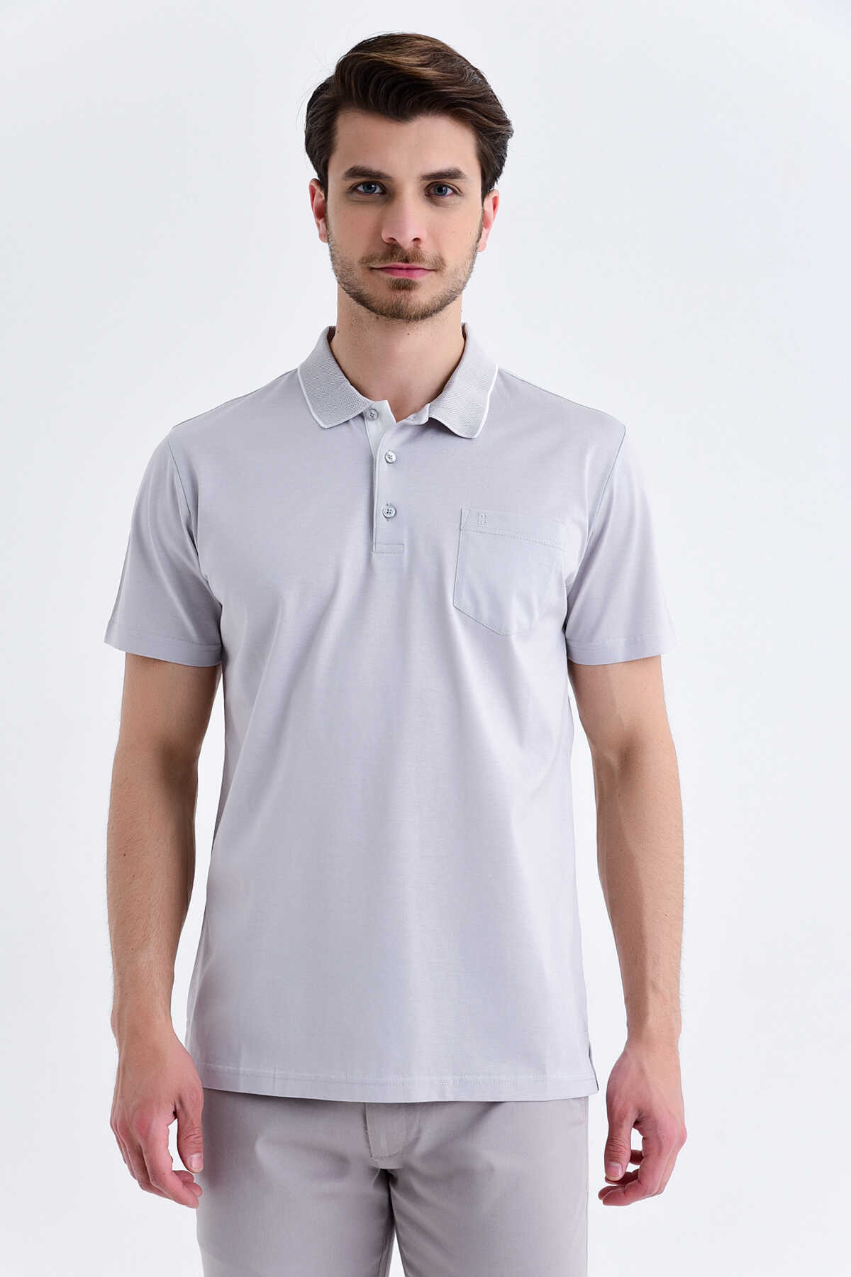 Polo Yaka Gri Tişört - 1