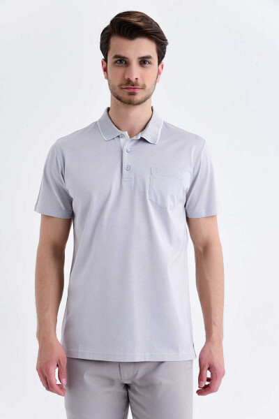 Polo Yaka Gri Tişört - 1