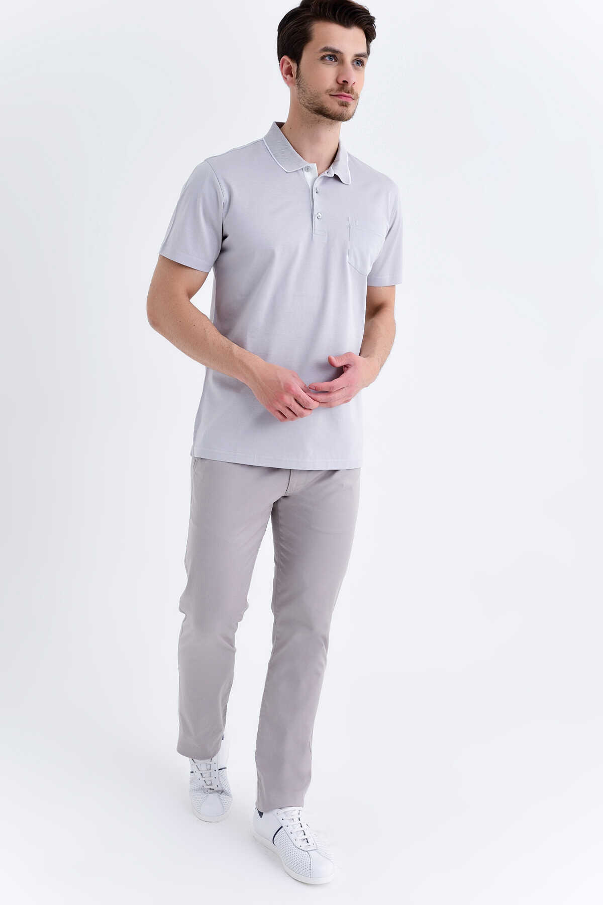 Polo Yaka Gri Tişört - 2