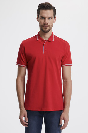 Kırmızı Polo Yaka Basic Tişört - Thumbnail