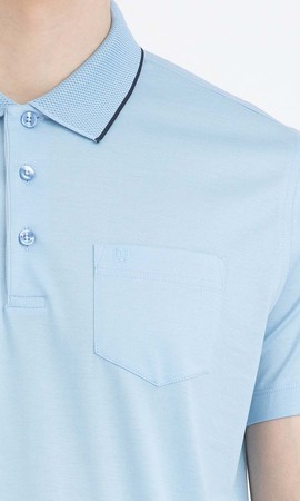 Açık Mavi Polo Yaka Basic Tişört - Thumbnail