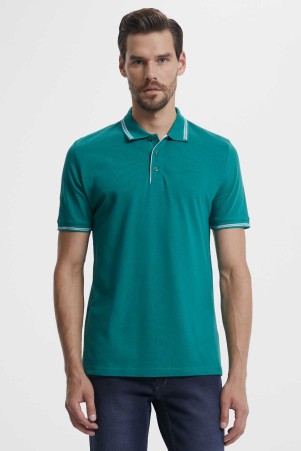 Yeşil Polo Yaka Basic Tişört - Thumbnail