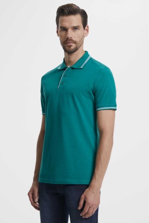 Yeşil Polo Yaka Basic Tişört - Thumbnail