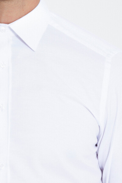 Beyaz Regular Fit Armürlü Gömlek - 4