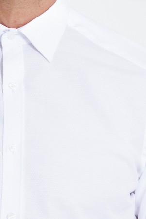 Beyaz Regular Fit Armürlü Gömlek - Thumbnail