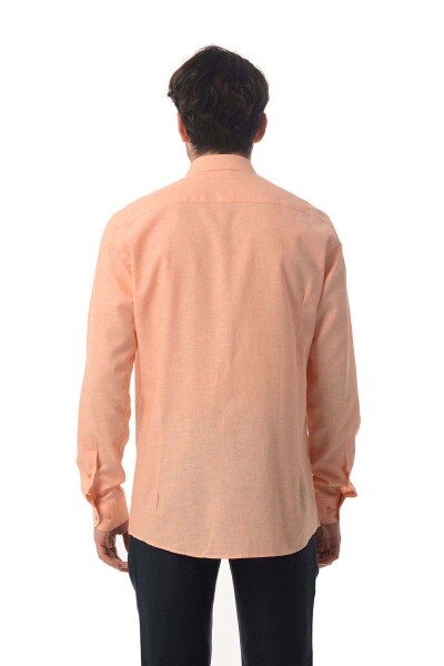 Turuncu Regular Fit Keten Gömlek - 3