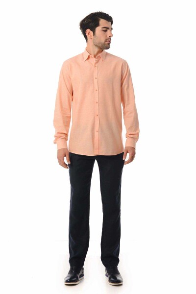 Turuncu Regular Fit Keten Gömlek - 2