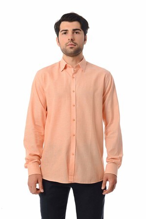 Turuncu Regular Fit Keten Gömlek - 5