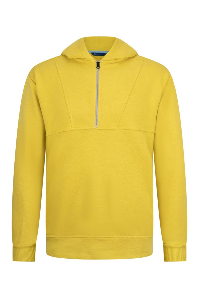 Sarı Regular Fit Fermuarlı Kapüşonlu Sweatshirt - HTML