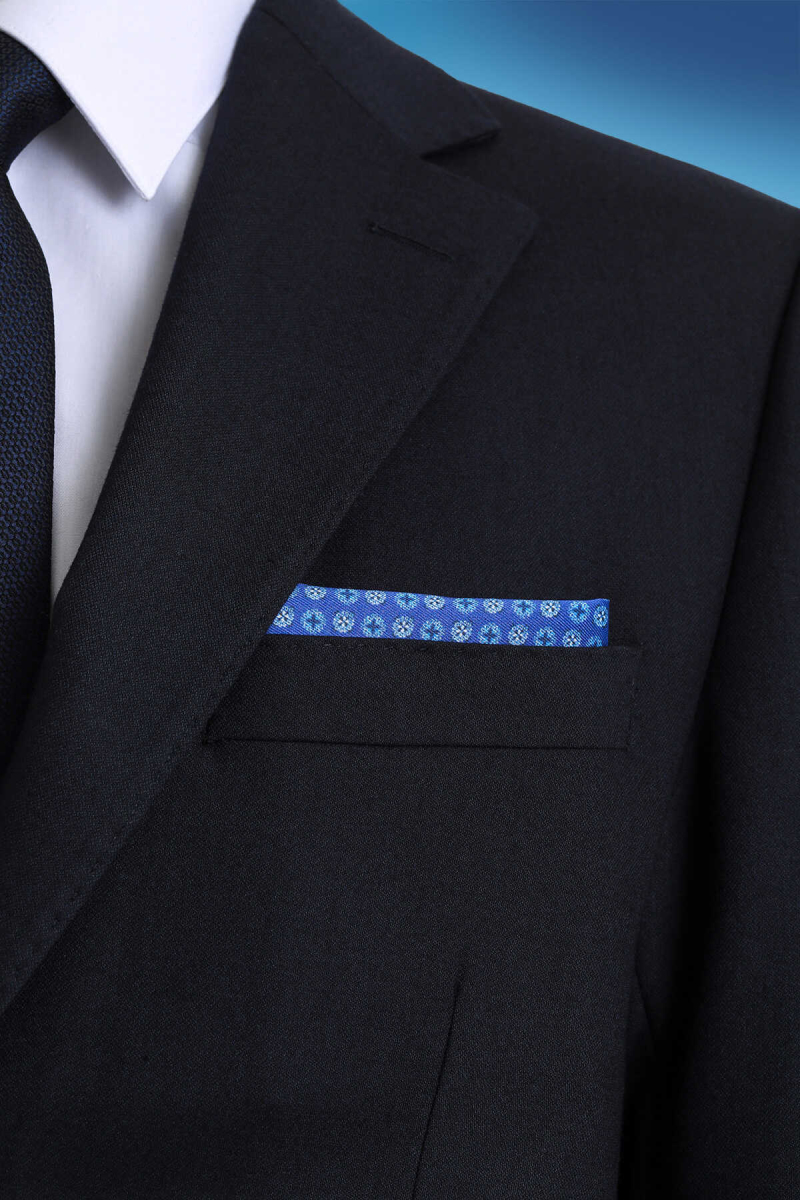 Mavi Desenli Klasik Saten Cep Mendili - Hatem Saykı (1)