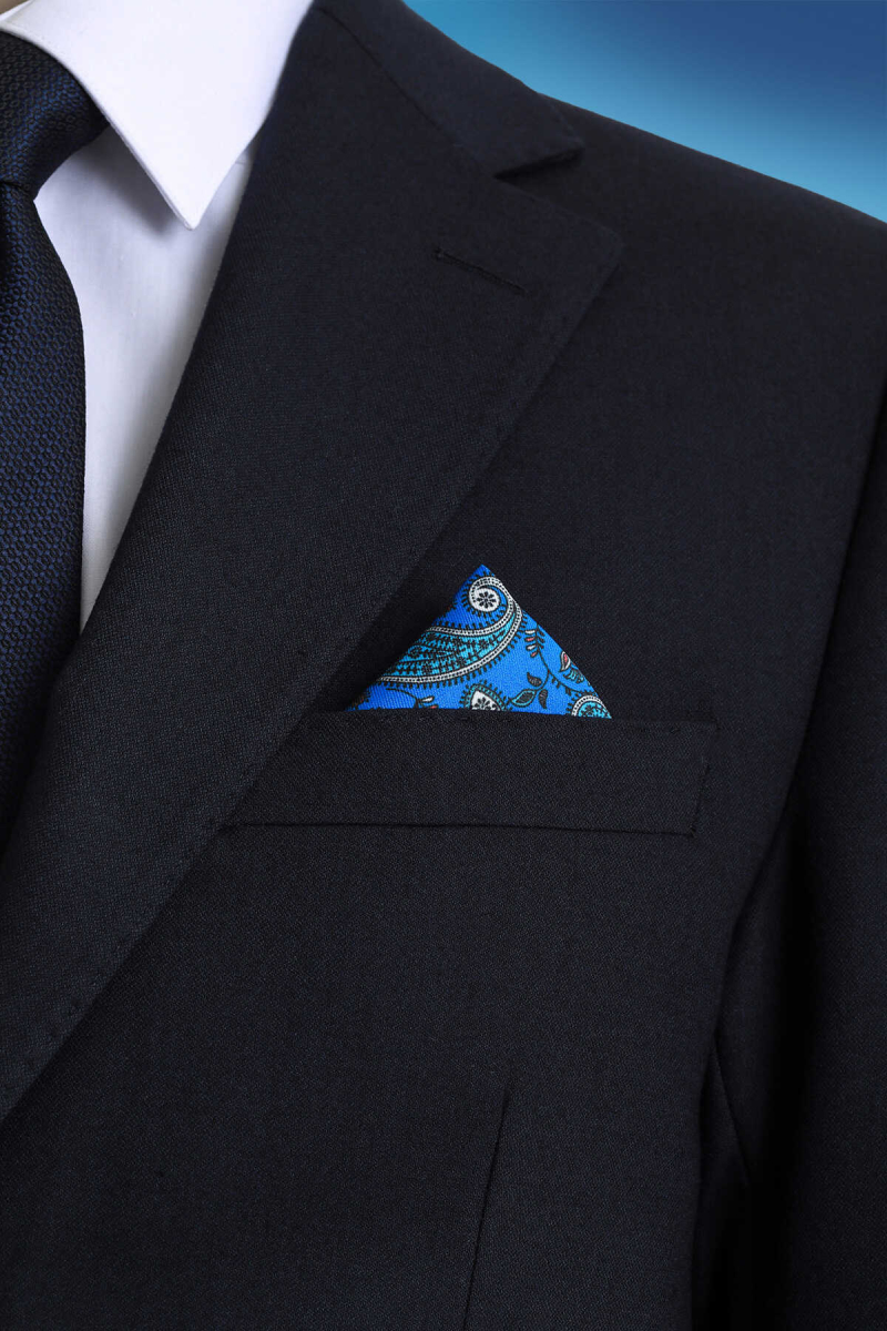 Mavi Desenli Klasik Saten Cep Mendili - Hatem Saykı (1)