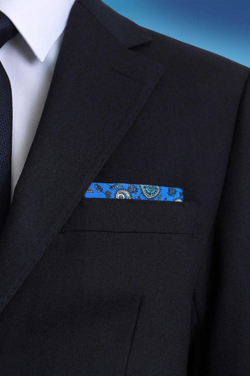 Mavi Desenli Klasik Saten Cep Mendili - Hatem Saykı (1)