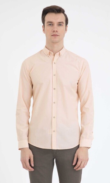 Sarı Çizgili Slim Fit Gömlek - 1