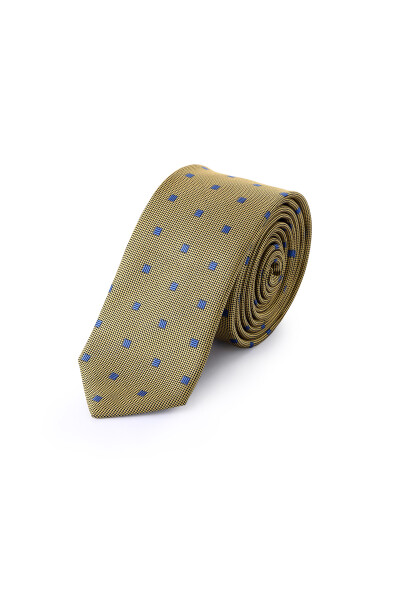 Sarı Desenli Micro Casual Kravat - 2