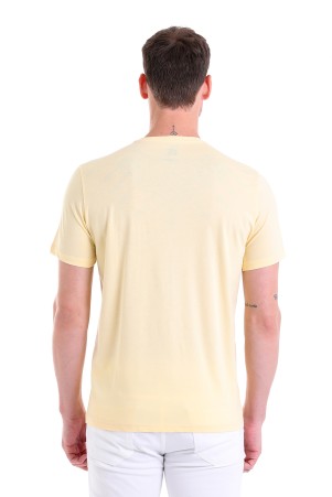 Sarı Slim Fit Düz 100% Pamuk V Yaka Tişört - Thumbnail
