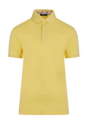 Sarı Regular Fit Düz 100% Pamuk Polo Yaka Tişört - Thumbnail