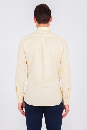 Sarı Slim Fit Düz 100% Pamuk Uzun Kol Oxford Gömlek - Thumbnail