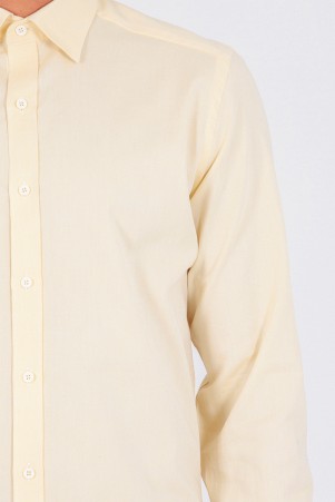 Sarı Slim Fit Düz 100% Pamuk Uzun Kol Oxford Gömlek - Thumbnail