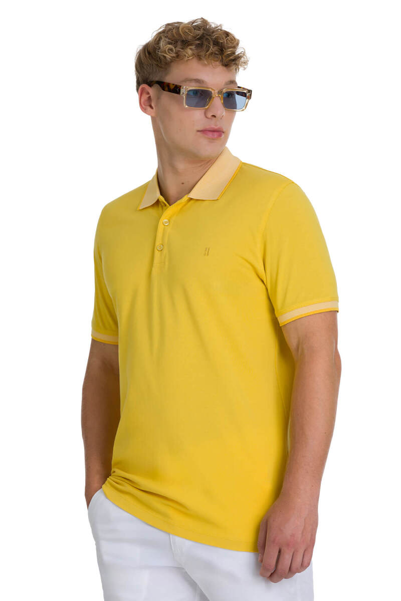 Sarı Regular Fit 100% Pamuklu Polo Yaka Tişört - HATEMOĞLU