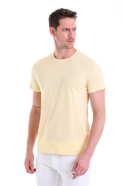 Sarı Regular Fit Baskılı Bisiklet Yaka 100% Pamuk Tişört - 2