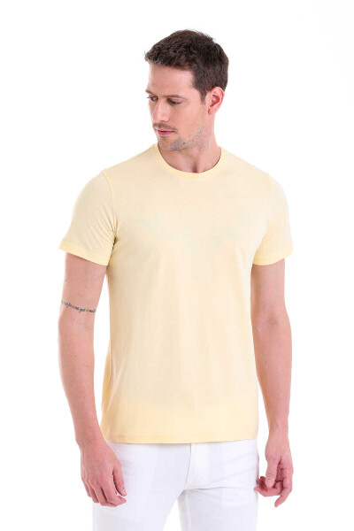 Sarı Regular Fit Baskılı Bisiklet Yaka 100% Pamuk Tişört - 3