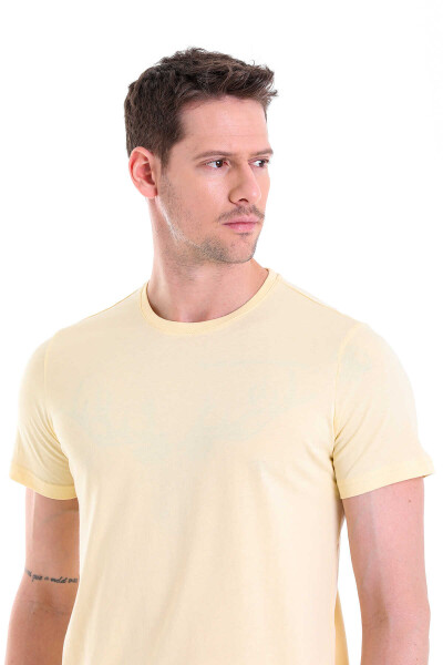 Sarı Regular Fit Baskılı Bisiklet Yaka 100% Pamuk Tişört - 4