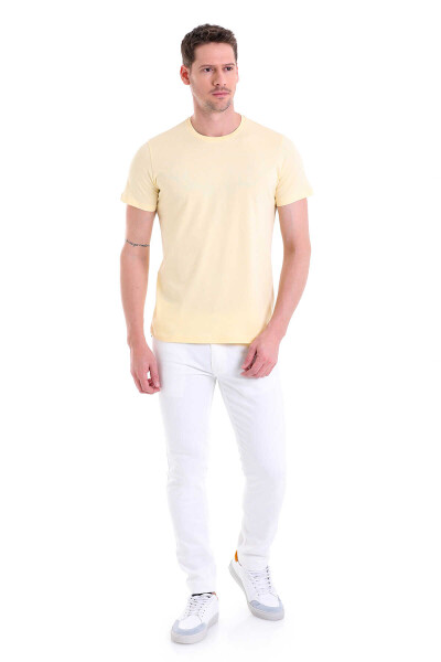 Sarı Regular Fit Baskılı Bisiklet Yaka 100% Pamuk Tişört - 5