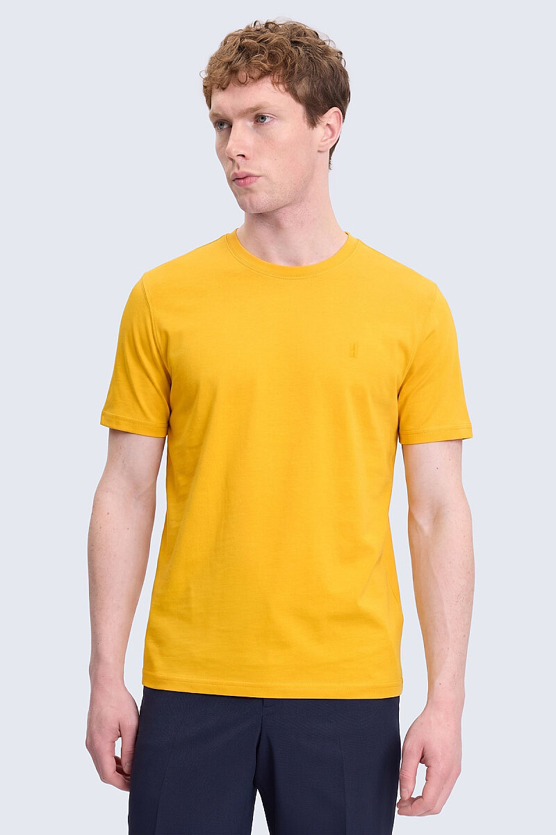 Sarı Regular Fit Bisiklet Yaka Pamuklu Basic Tişört