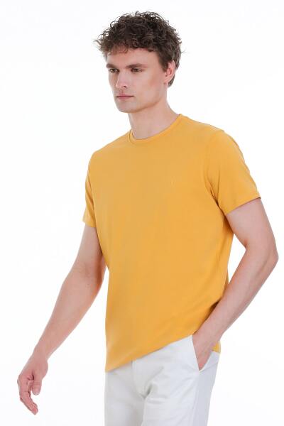 Sarı Regular Fit Bisiklet Yaka Pamuklu Tişört - 3