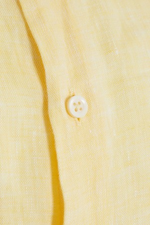 Sarı Regular Fit Düz 100% Keten Uzun Kol Gömlek - Thumbnail