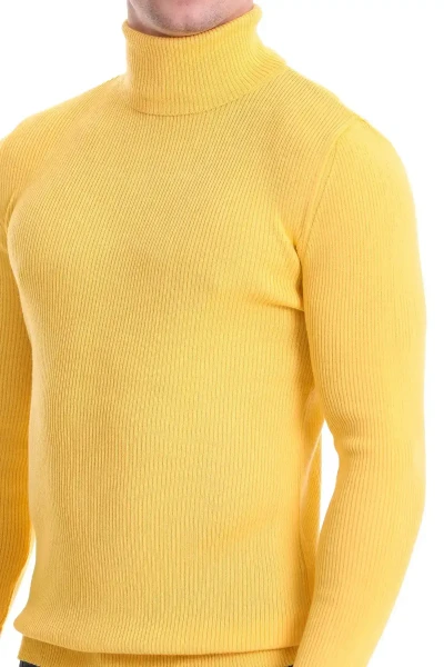 Sarı Slim Fit Fitilli Balıkçı Yaka Yünlü Triko Kazak - 4