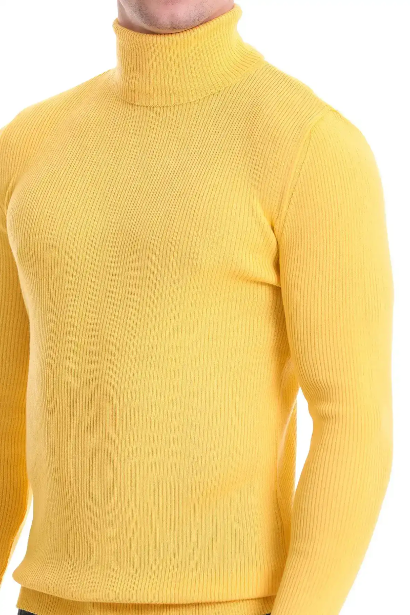 Sarı Slim Fit Fitilli Balıkçı Yaka Yünlü Triko Kazak - Hatem Saykı (1)