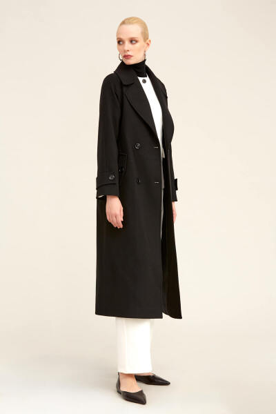 Saykı Woman Siyah Dinamik Fit Ceket Yaka Kaşe Yünlü Manto - 18