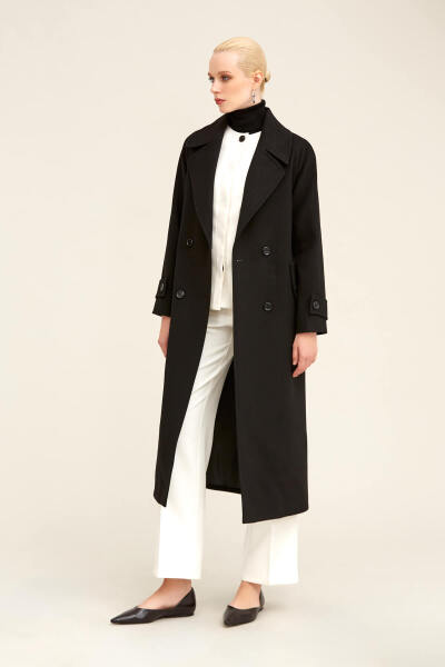 Saykı Woman Siyah Dinamik Fit Ceket Yaka Kaşe Yünlü Manto - 20