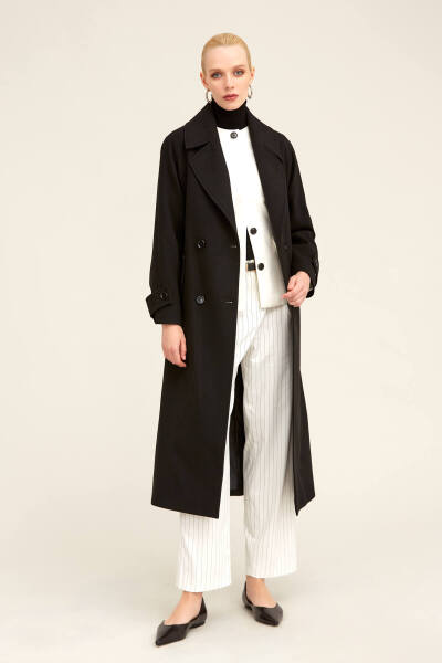 Saykı Woman Siyah Dinamik Fit Ceket Yaka Kaşe Yünlü Manto - 23