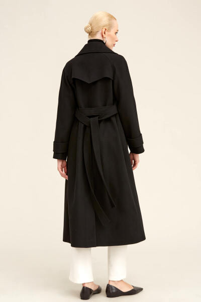 Saykı Woman Siyah Dinamik Fit Ceket Yaka Kaşe Yünlü Manto - 26