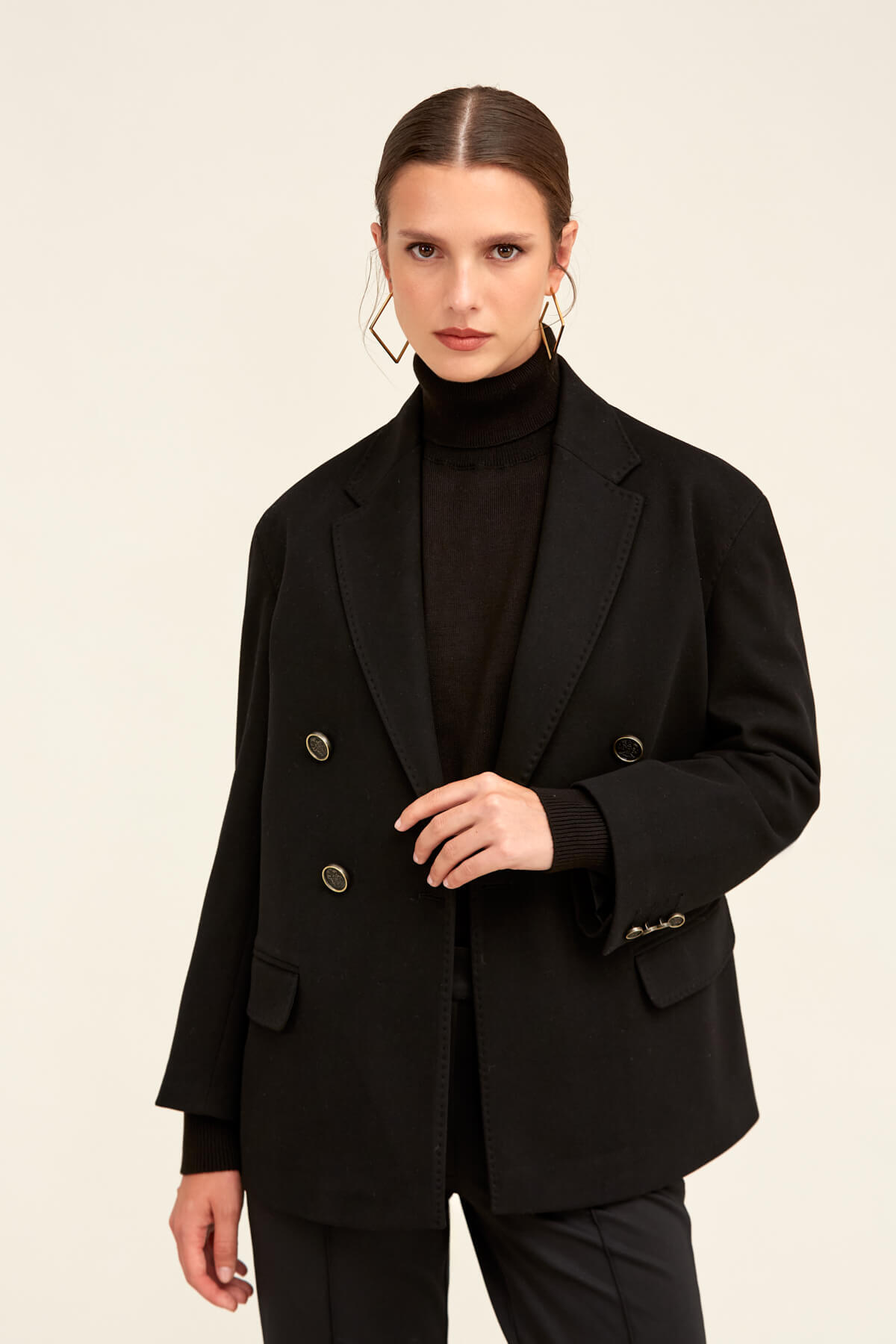 Saykı Woman Siyah Regular Fit Kruvaze Kadın Ceket - 5