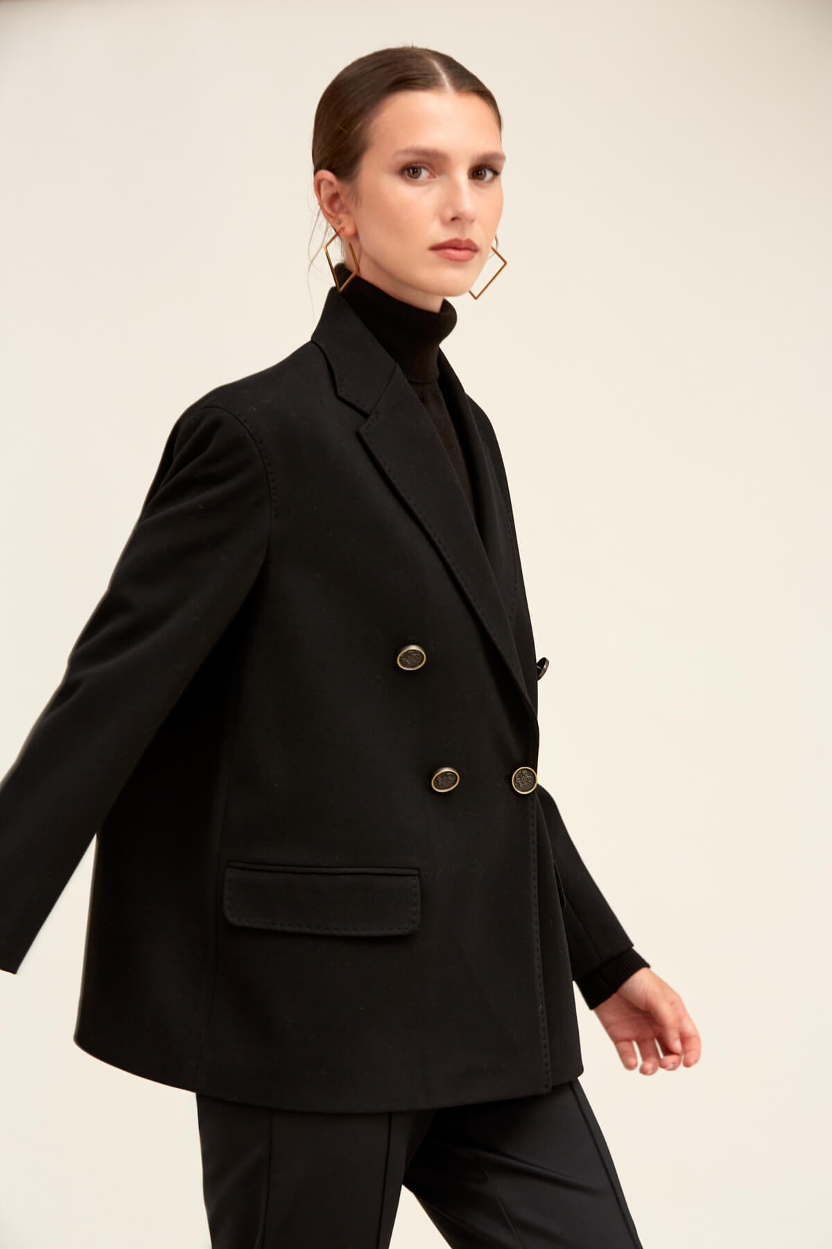 Saykı Woman Siyah Regular Fit Kruvaze Kadın Ceket - 6