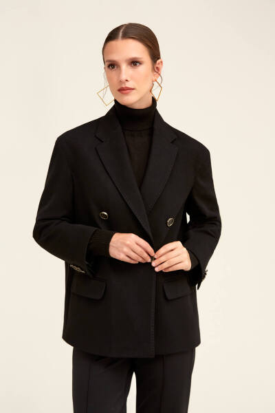 Saykı Woman Siyah Regular Fit Kruvaze Kadın Ceket - 8