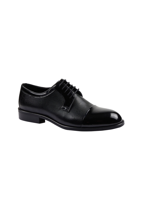 Hatem Saykı - Siyah Klasik Bağcıklı Rugan Deri Ayakkabı