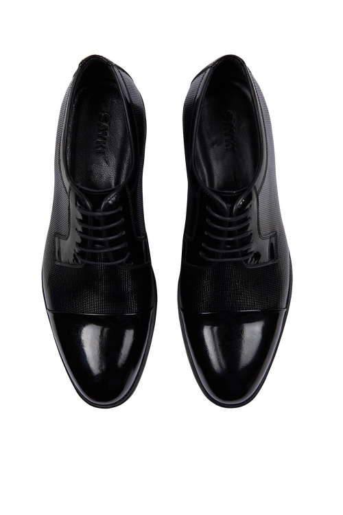 Siyah Klasik Bağcıklı Rugan Deri Ayakkabı - Thumbnail (1)