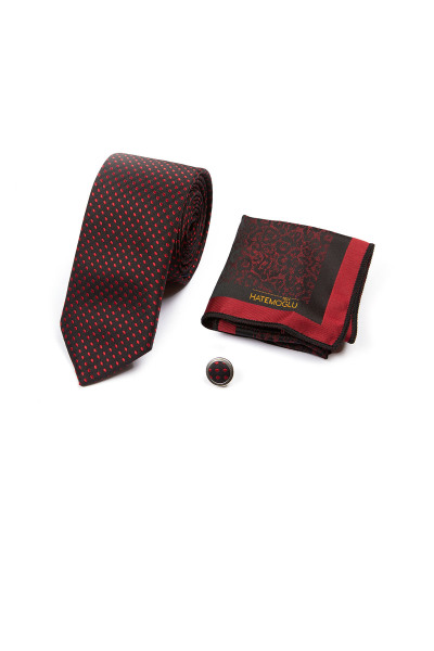 Siyah Üçlü Kravat Mendil Yaka Rozeti Set - 2