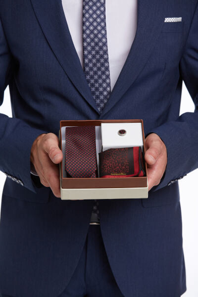 Siyah Üçlü Kravat Mendil Yaka Rozeti Set - 8