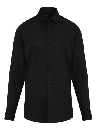 Siyah Klasik Fit Uzun Kol Pamuklu Desenli Klasik Gömlek - Thumbnail