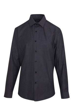 Siyah Klasik Fit Uzun Kol Pamuklu Desenli Klasik Gömlek - 1